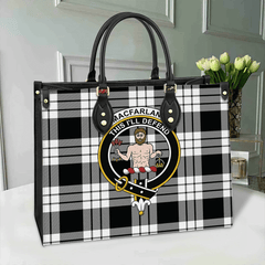 MacFarlane Black & White Ancient Tartan Crest Leather Bag