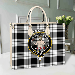 MacFarlane Black & White Ancient Tartan Crest Leather Bag