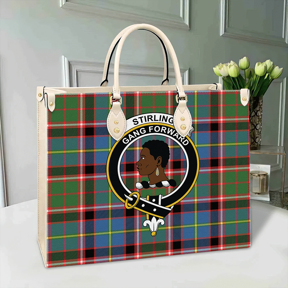 Stirling & Bannockburn District Tartan Crest Leather Bag