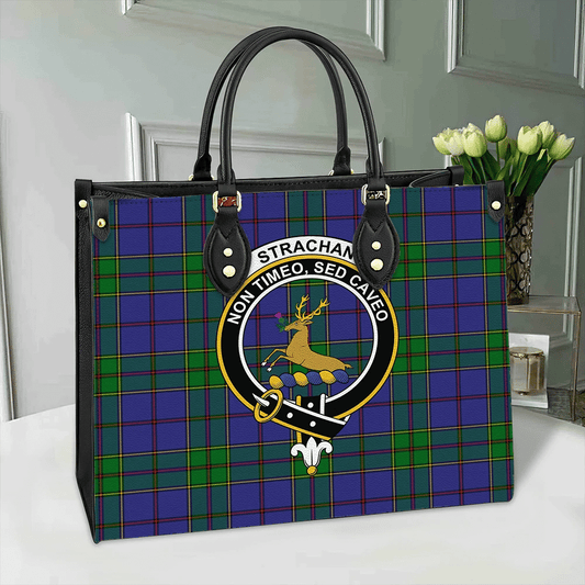 Strachan Tartan Crest Leather Bag