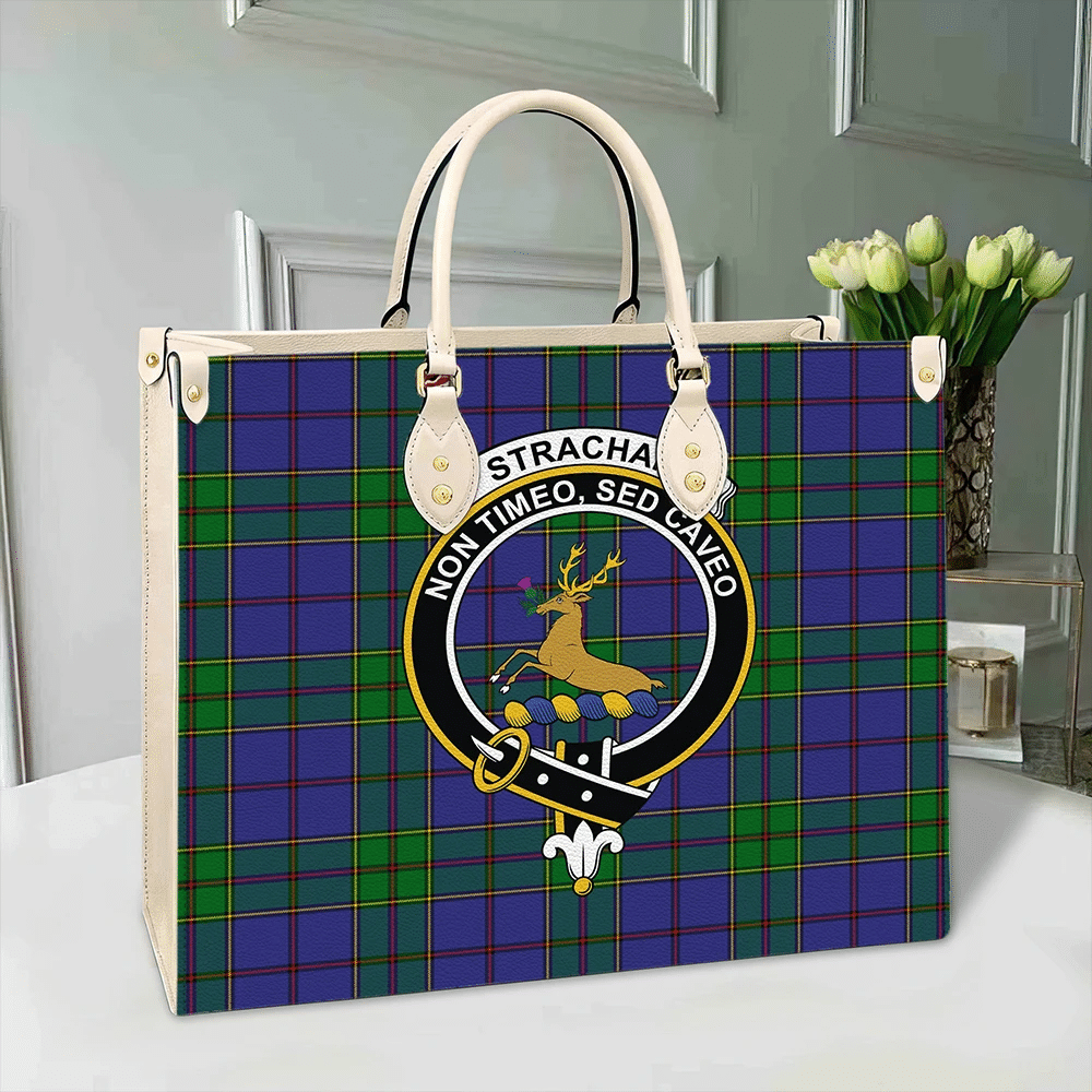 Strachan Tartan Crest Leather Bag