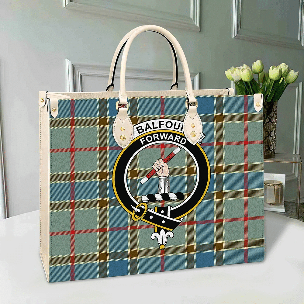 Balfour Blue Tartan Crest Leather Bag