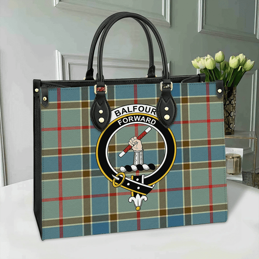 Balfour Blue Tartan Crest Leather Bag