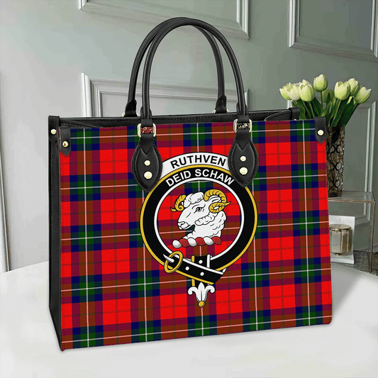 Ruthven Modern Tartan Crest Leather Bag