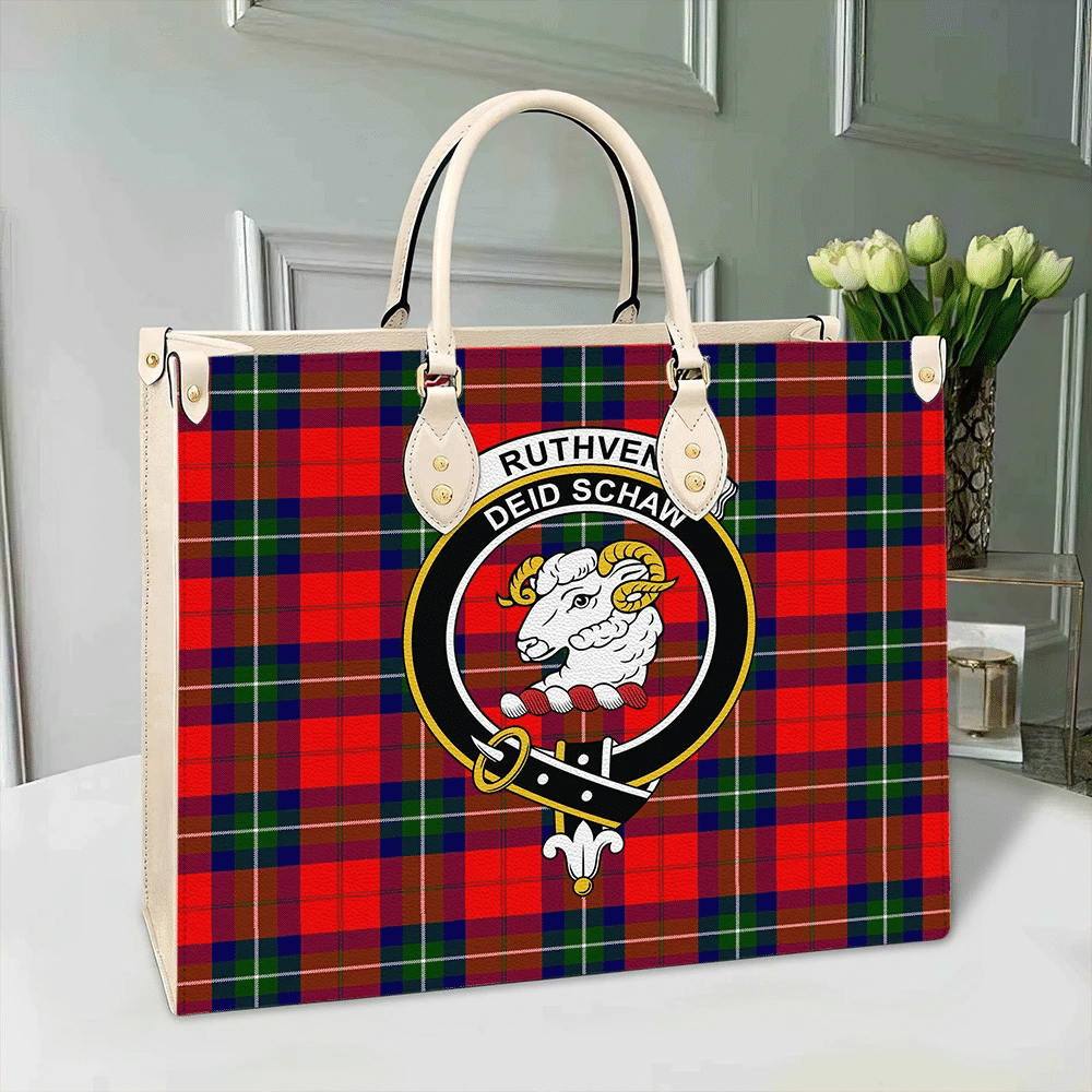 Ruthven Modern Tartan Crest Leather Bag