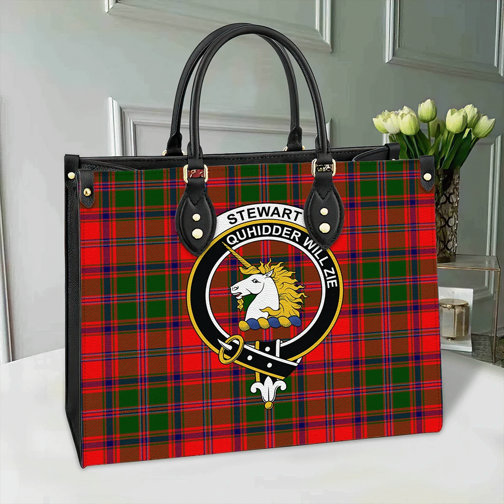 Stewart of Appin Modern Tartan Crest Leather Bag