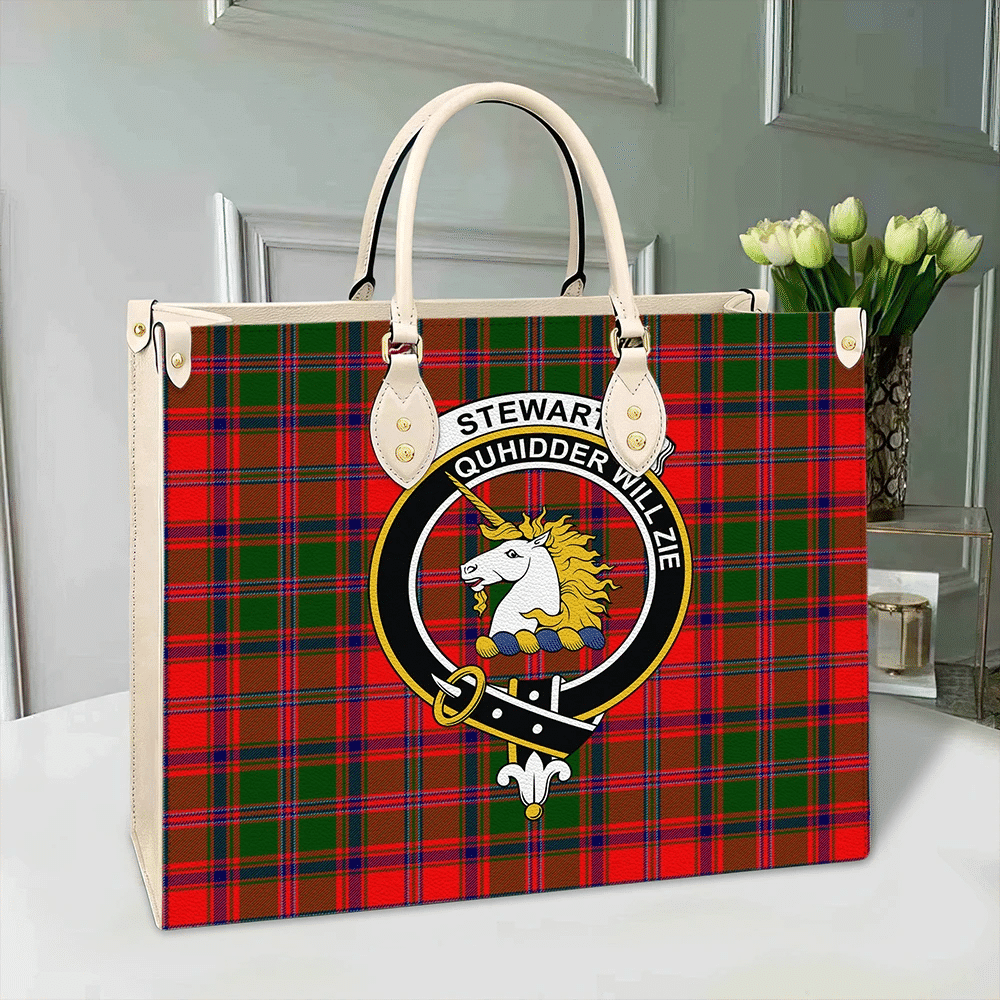 Stewart of Appin Modern Tartan Crest Leather Bag