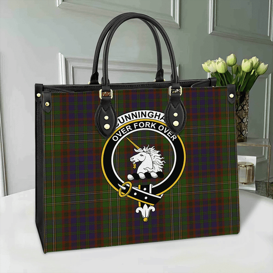 Cunningham Hunting Modern Tartan Crest Leather Bag