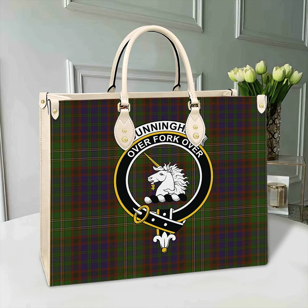 Cunningham Hunting Modern Tartan Crest Leather Bag