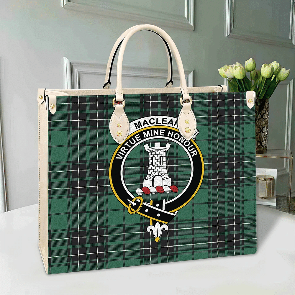 MacLean Hunting Tartan Crest Leather Bag