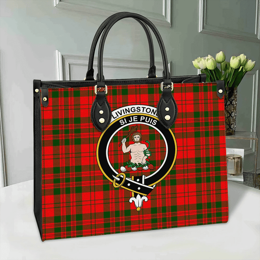 Livingstone Modern Tartan Crest Leather Bag