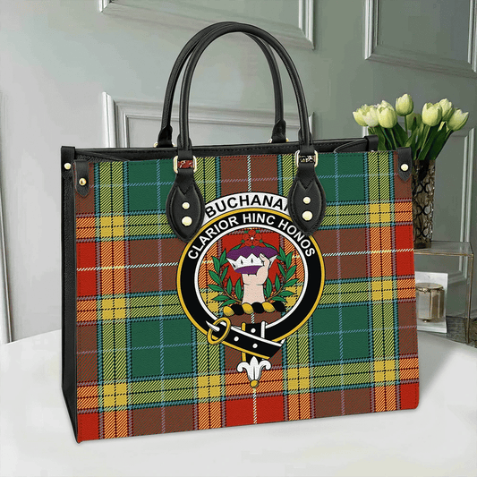 Buchanan Old Sett Tartan Crest Leather Bag