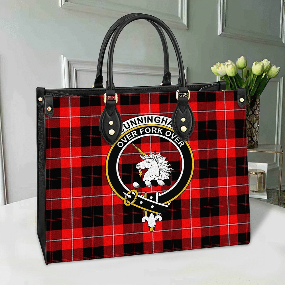 Cunningham Modern Tartan Crest Leather Bag