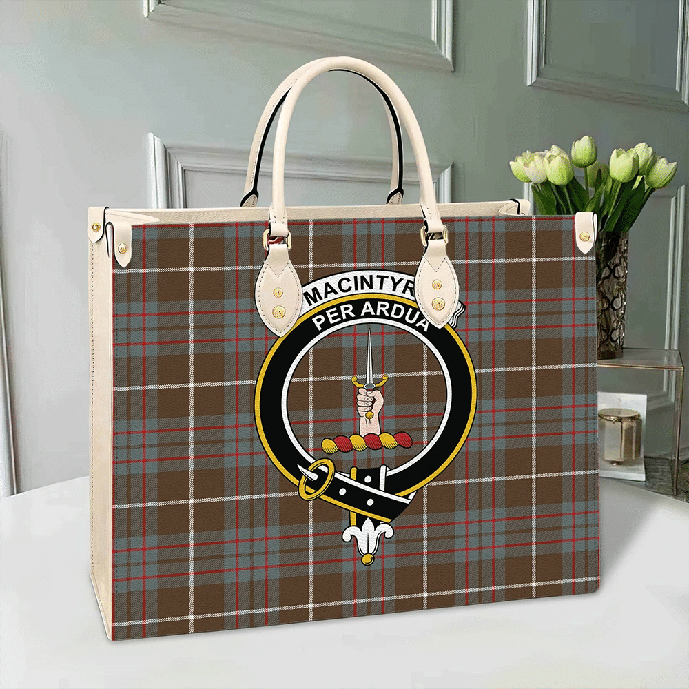 MacIntyre Hunting Weathered Tartan Crest Leather Bag
