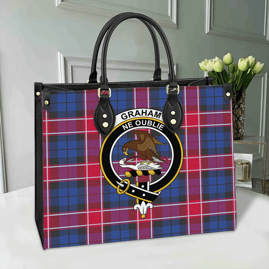 Graham of Menteith Red Tartan Crest Leather Bag