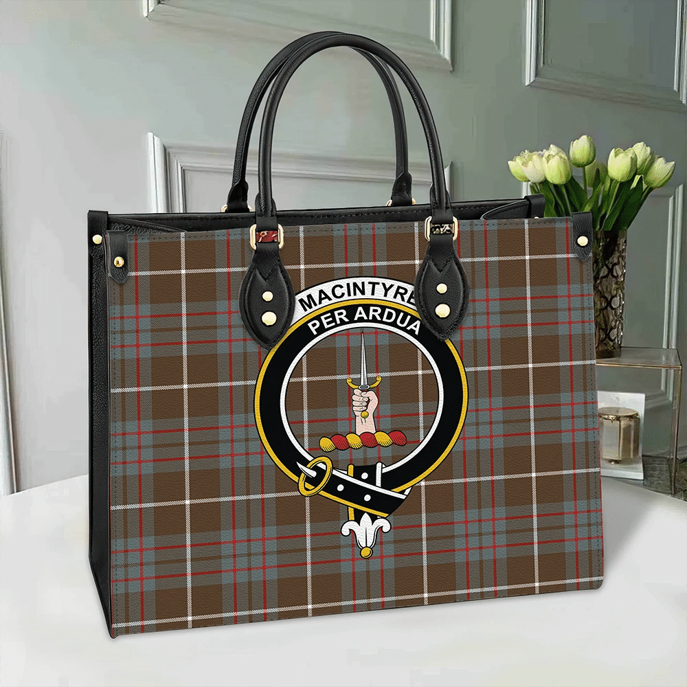 MacIntyre Hunting Weathered Tartan Crest Leather Bag
