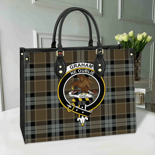 Graham of Menteith Weathered Tartan Crest Leather Bag