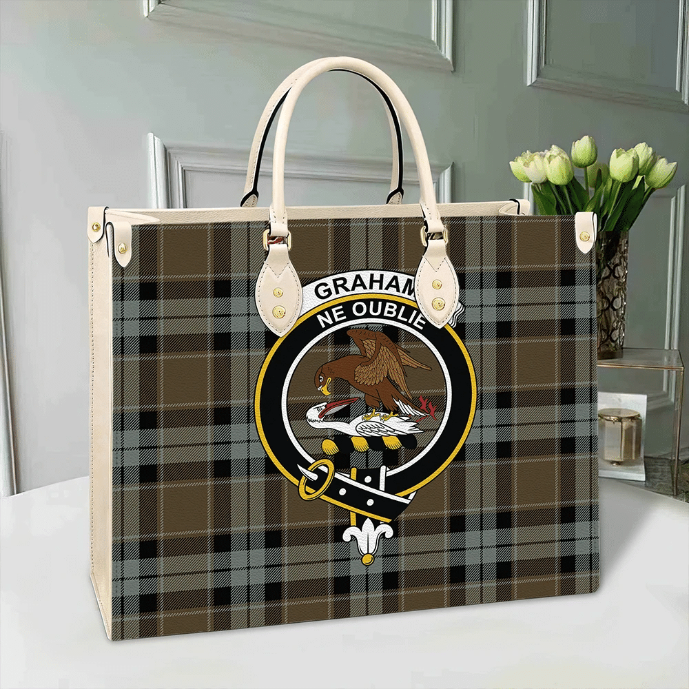 Graham of Menteith Weathered Tartan Crest Leather Bag