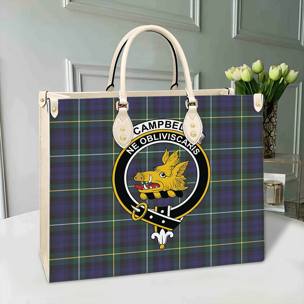 Campbell Argyll Modern Tartan Crest Leather Bag