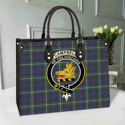 Campbell Argyll Modern Tartan Crest Leather Bag