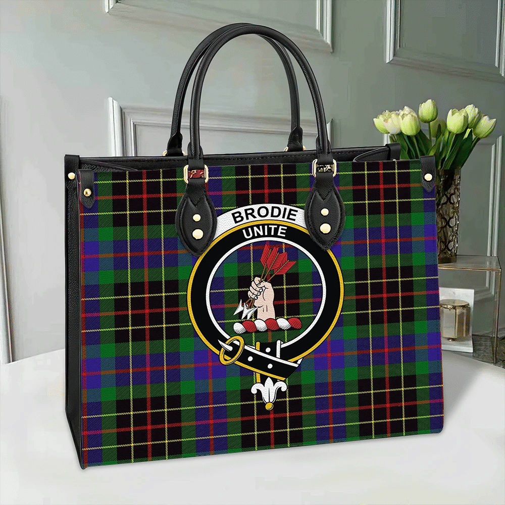 Brodie Hunting Modern Tartan Crest Leather Bag