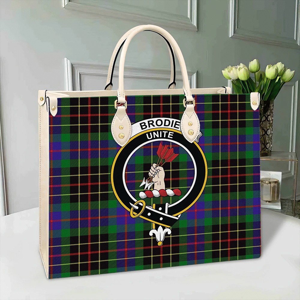 Brodie Hunting Modern Tartan Crest Leather Bag