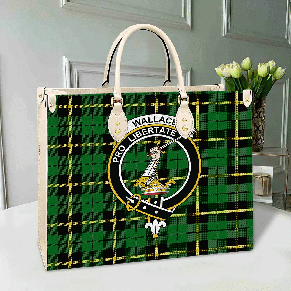 Wallace Hunting - Green Tartan Crest Leather Bag