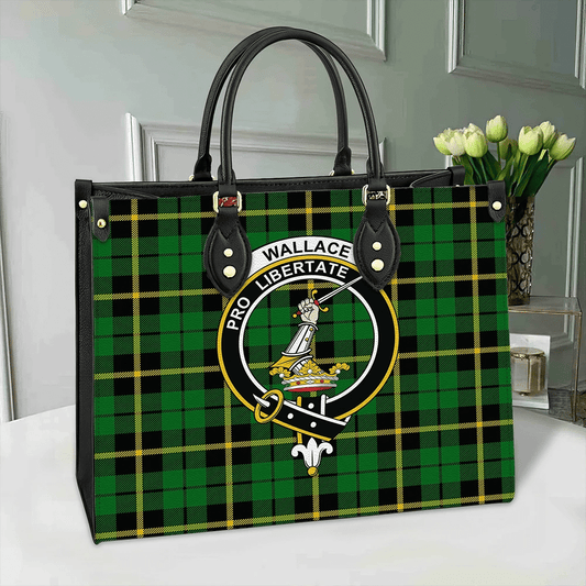 Wallace Hunting - Green Tartan Crest Leather Bag