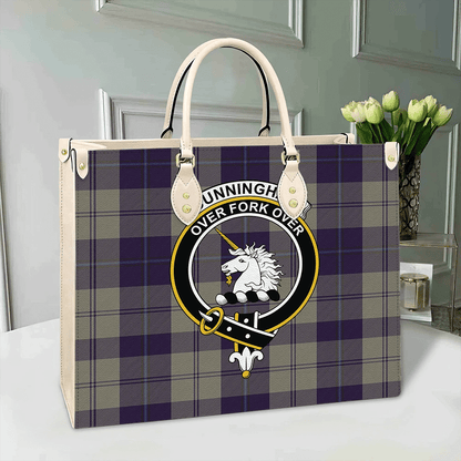 Cunningham Dress Blue Dancers Tartan Crest Leather Bag