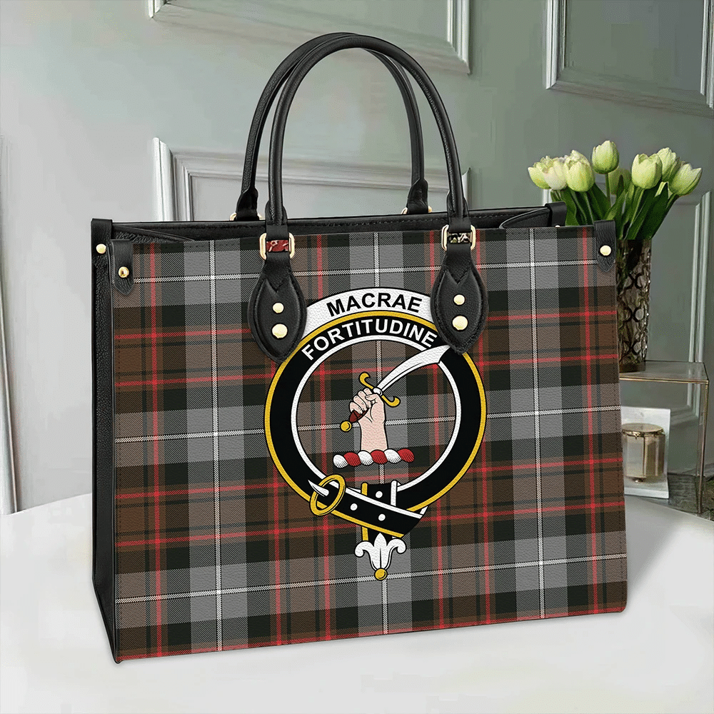 MacRae Hunting Weathered Tartan Crest Leather Bag