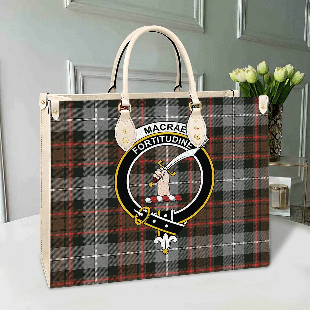 MacRae Hunting Weathered Tartan Crest Leather Bag