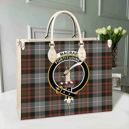 MacRae Hunting Weathered Tartan Crest Leather Bag