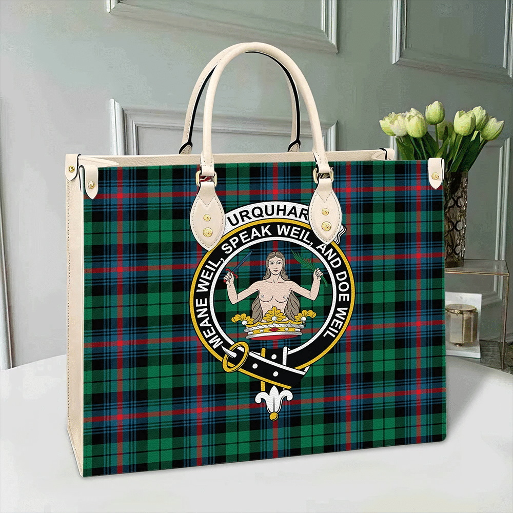 Urquhart Broad Red Ancient Tartan Crest Leather Bag
