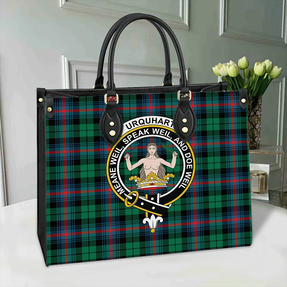 Urquhart Broad Red Ancient Tartan Crest Leather Bag