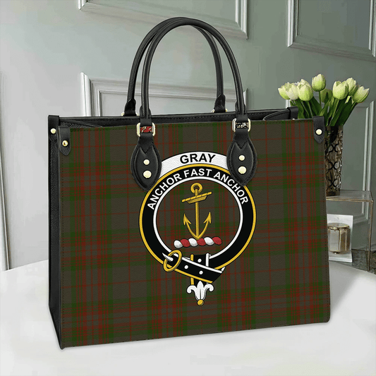 Gray Hunting Tartan Crest Leather Bag