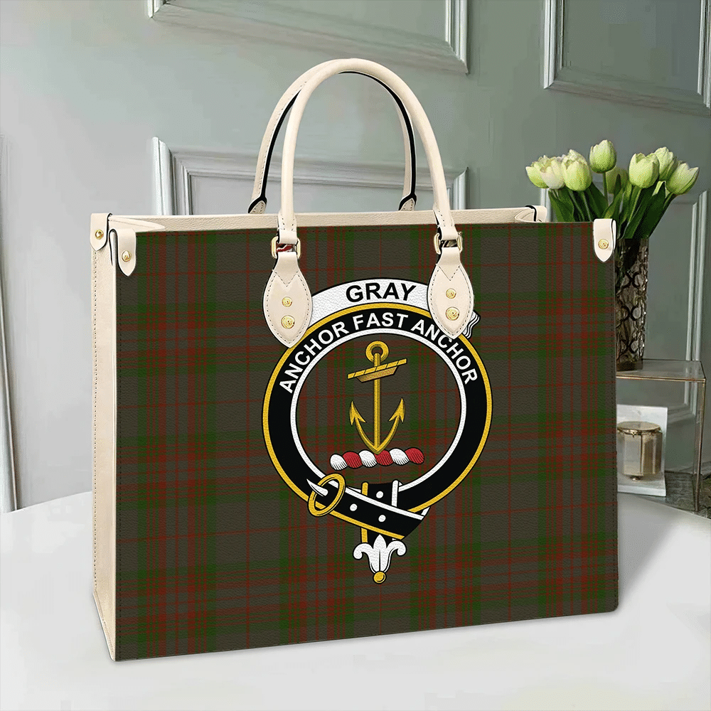 Gray Hunting Tartan Crest Leather Bag