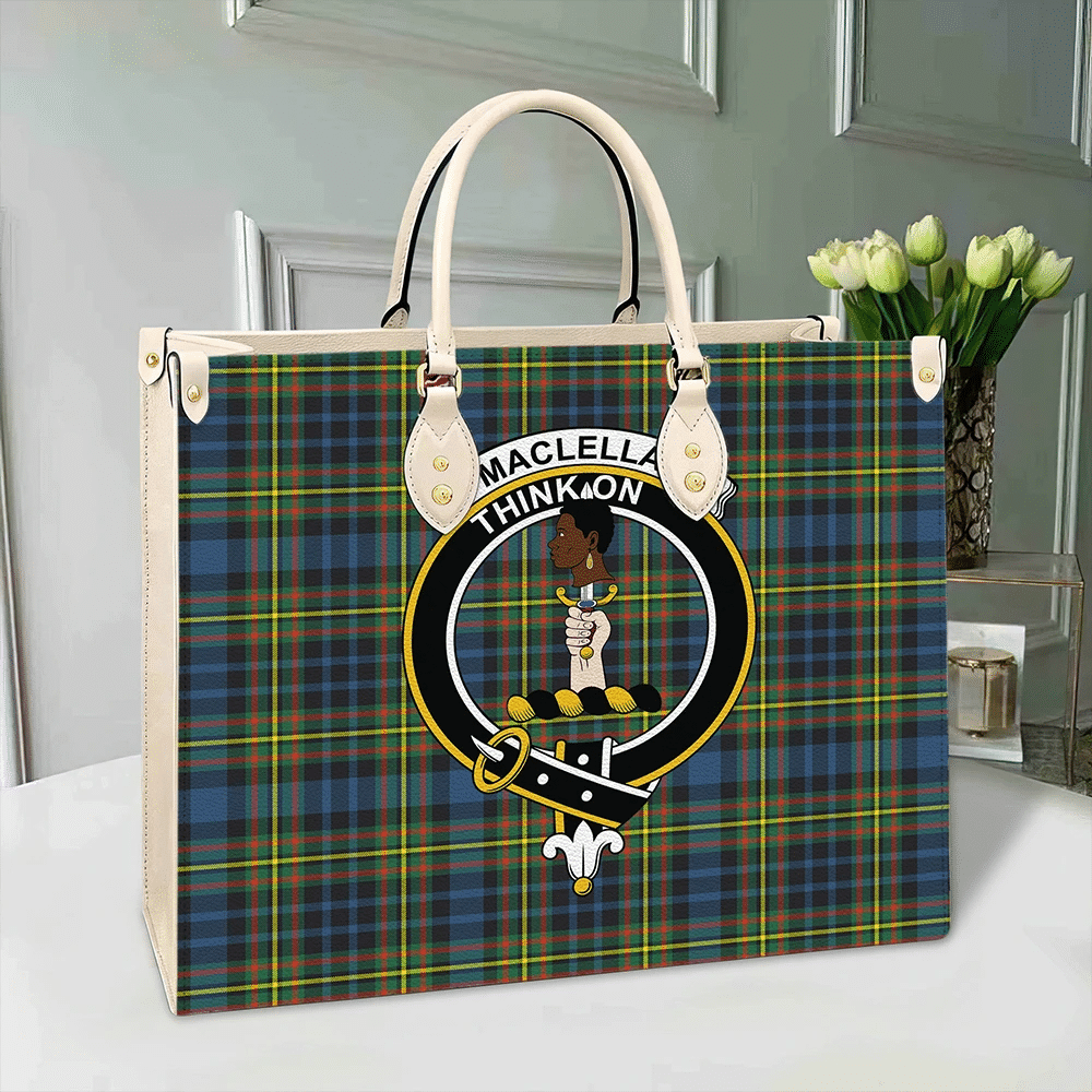 MacLellan Ancient Tartan Crest Leather Bag