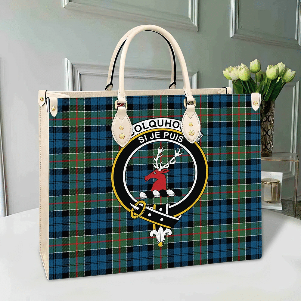 Colquhoun Ancient Tartan Crest Leather Bag