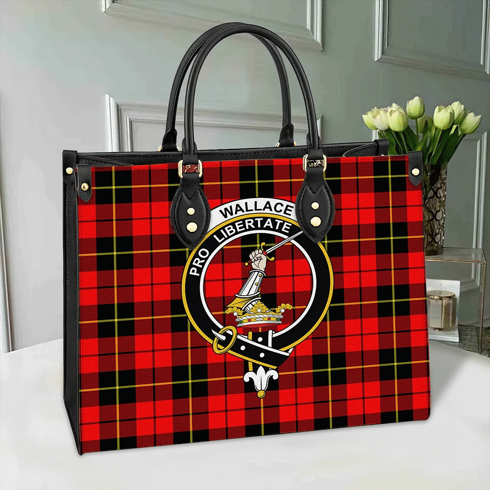 Wallace Hunting - Red Tartan Crest Leather Bag