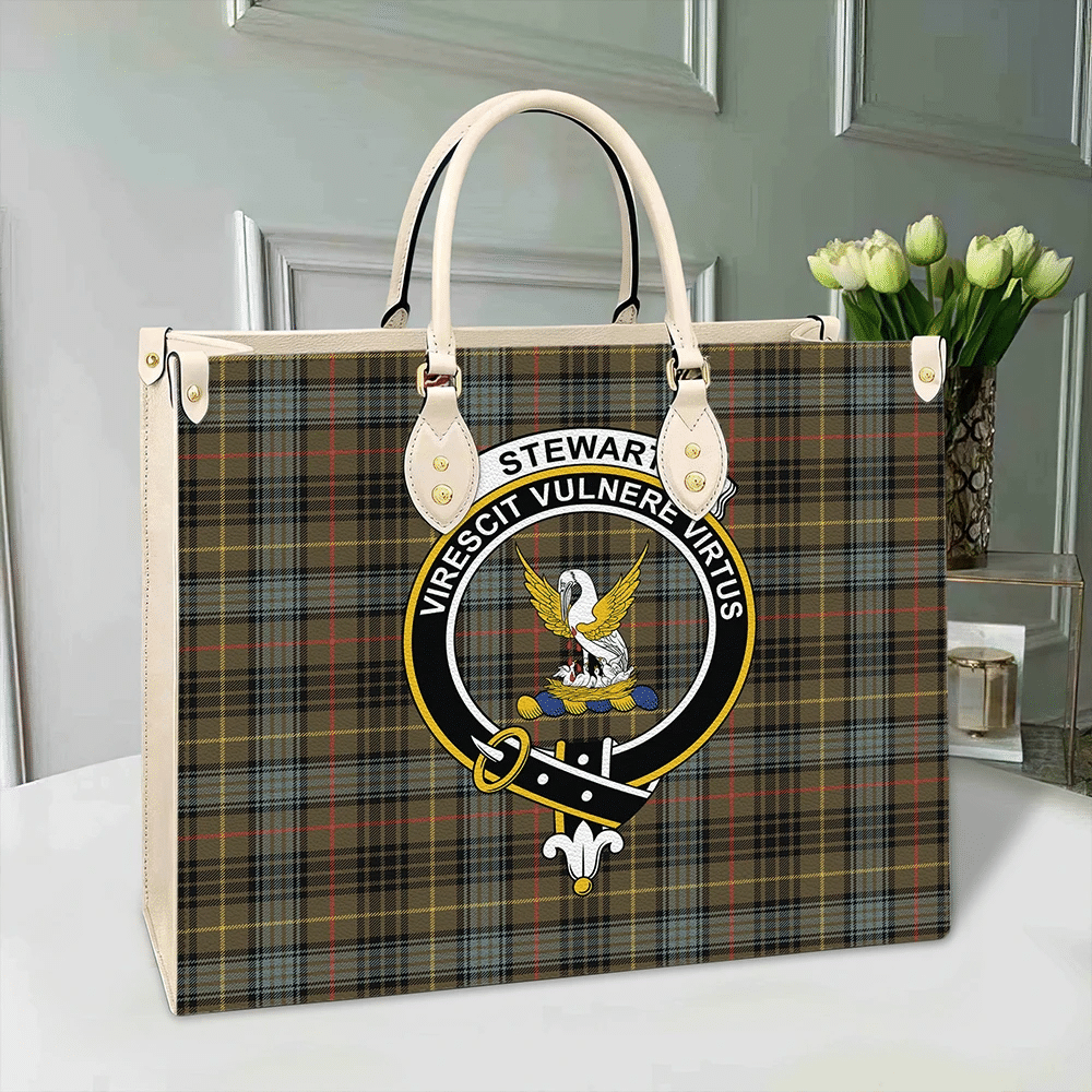 Stewart Hunting Weathered Tartan Crest Leather Bag