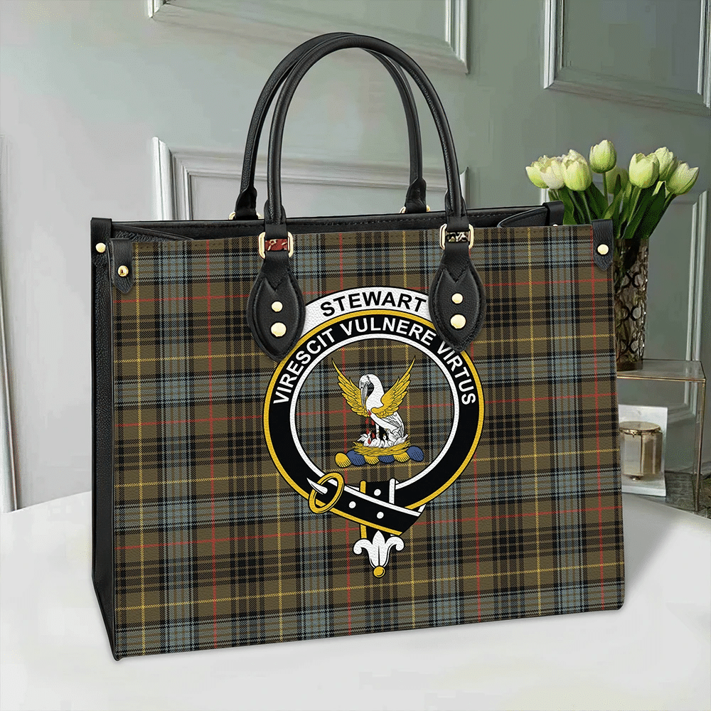 Stewart Hunting Weathered Tartan Crest Leather Bag