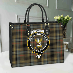 Stewart Hunting Weathered Tartan Crest Leather Bag