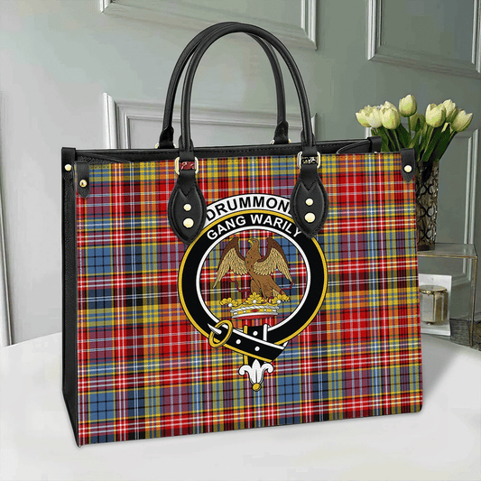 Drummond of Strathallan Tartan Crest Leather Bag