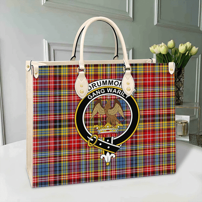 Drummond of Strathallan Tartan Crest Leather Bag