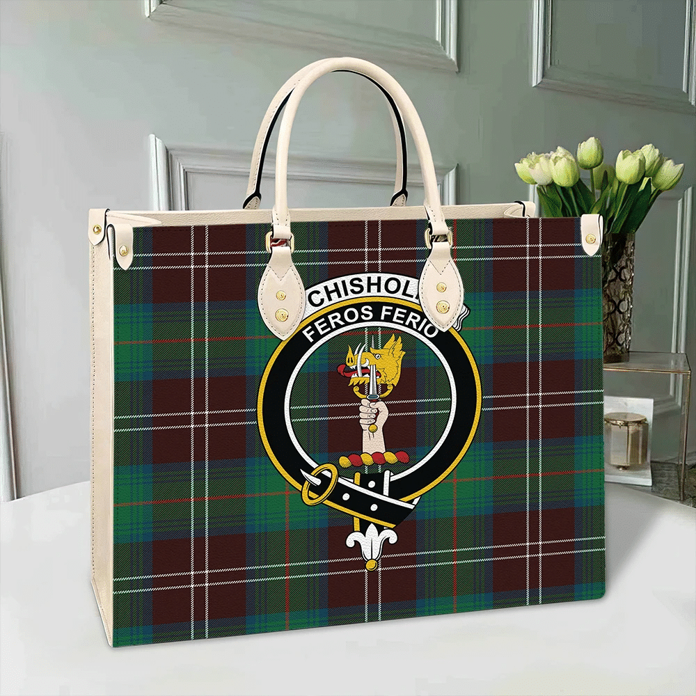 Chisholm Hunting Ancient Tartan Crest Leather Bag