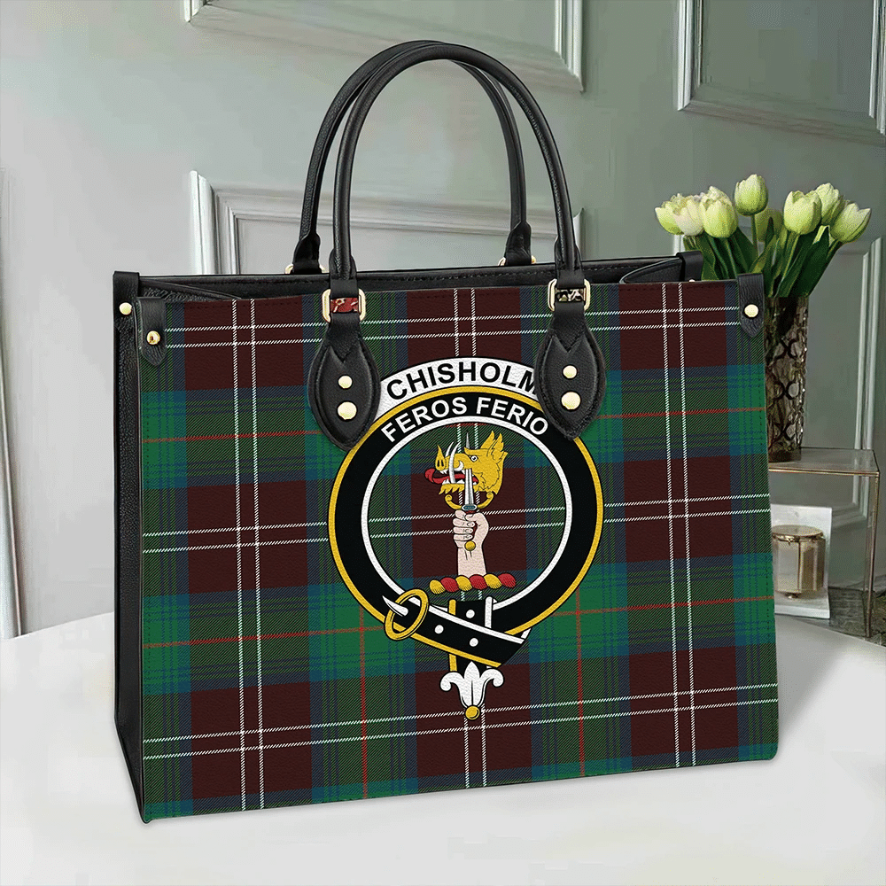 Chisholm Hunting Ancient Tartan Crest Leather Bag