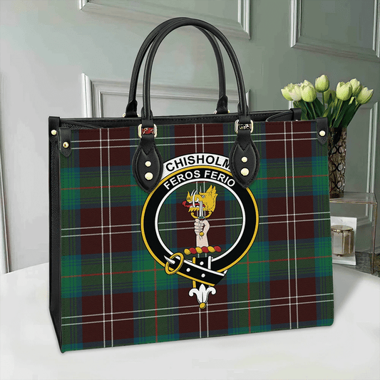 Chisholm Hunting Ancient Tartan Crest Leather Bag