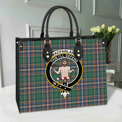 MacFarlane Hunting Ancient Tartan Crest Leather Bag