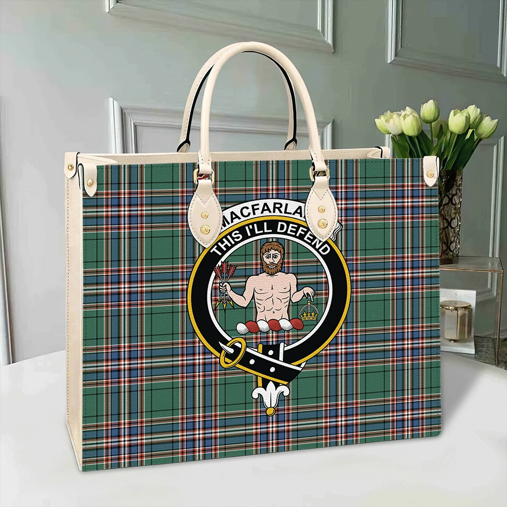 MacFarlane Hunting Ancient Tartan Crest Leather Bag