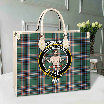 MacFarlane Hunting Ancient Tartan Crest Leather Bag